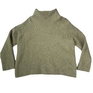 Nordstrom Green Mock Neck Women M/L Yak Alpaca Merino Wool Sweater Long Sleeve